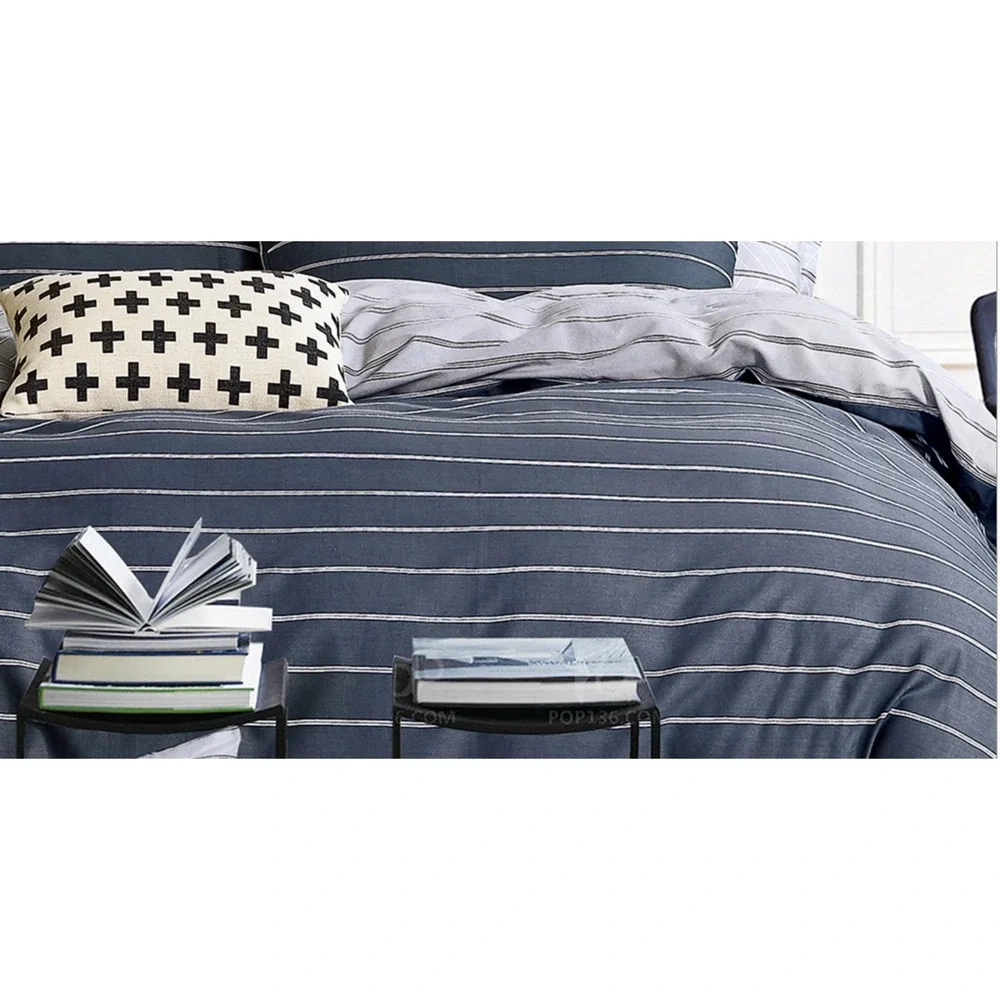 Gauggin Navy Blue Striped 100% Cotton Reversible Comforter Set‎ Twin Minimalist